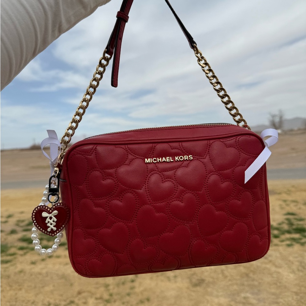 Michael Kors Valentines Red Heart Quilted Crossbody Bag